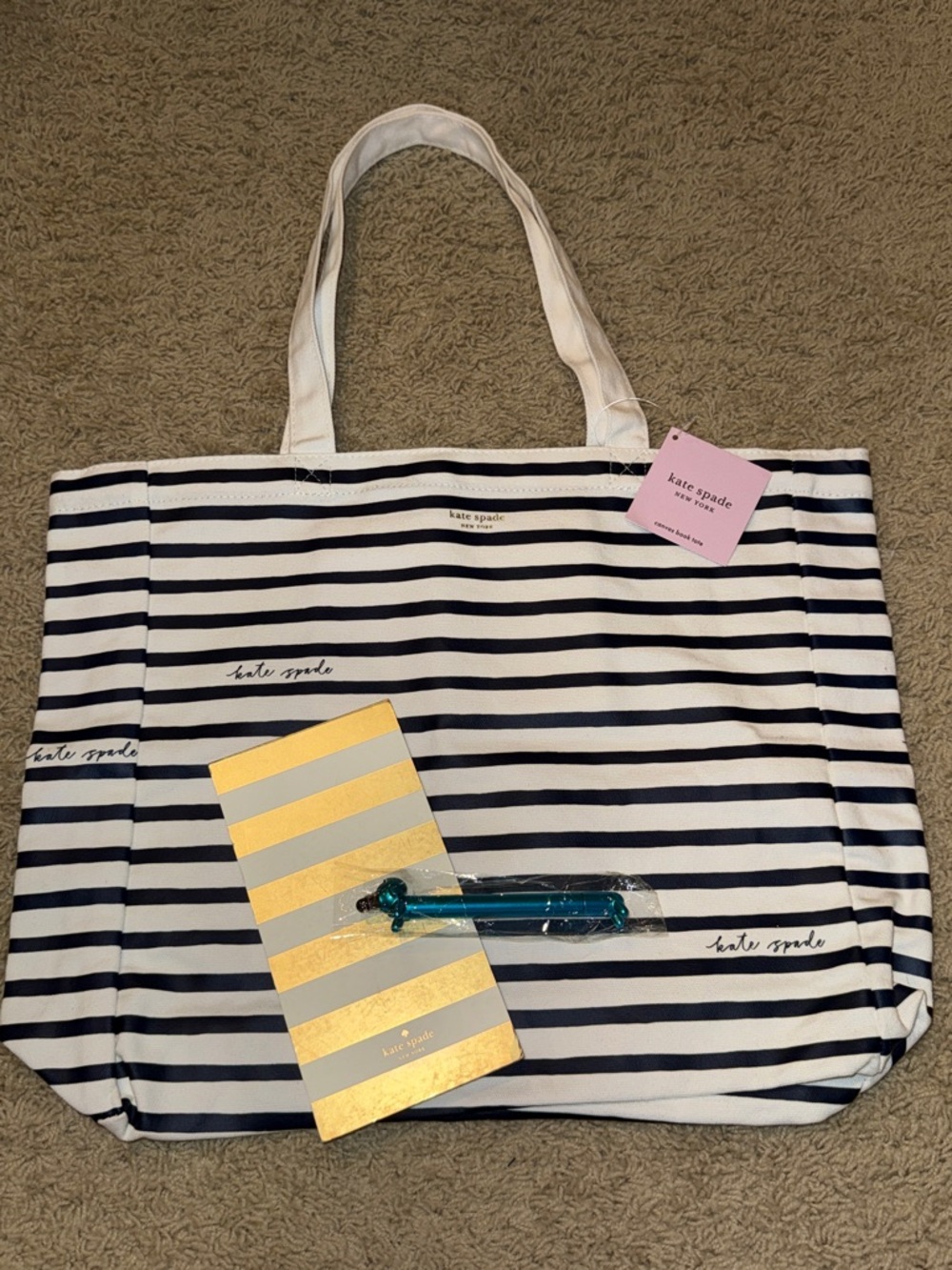 kate spade Navy Painted Stripe Canvas Book Tote
